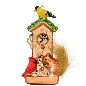 NWT 4.5” Blown Glass Birdfeeder Hanging Ornament-cardinal-wren-goldfinch-squirre